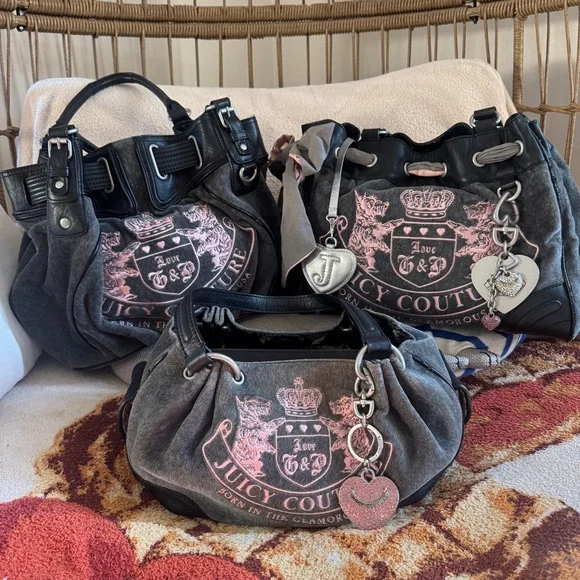 Juicy Couture Gray and Pink Scottie Bags - Picture 1 of 10